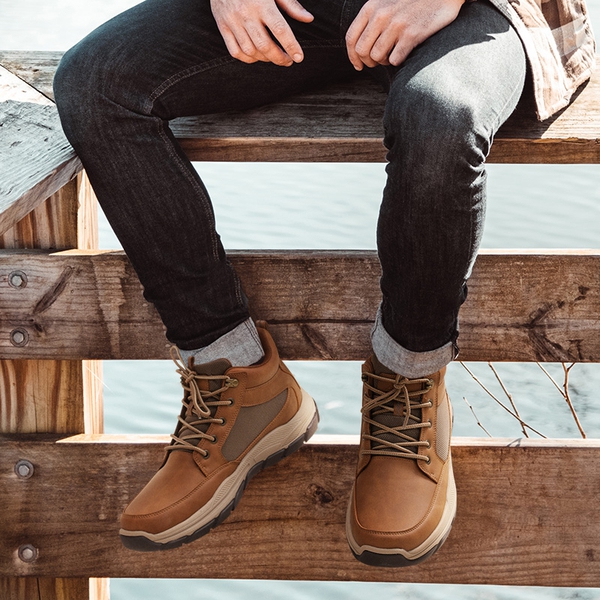 Men's Lightweight Vegan Leather Hiking Boots - LIGHT BROWN - 6